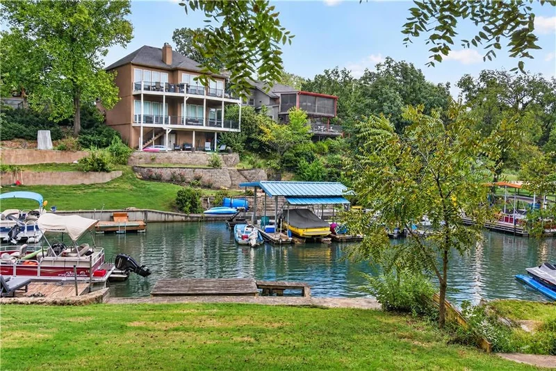 Lakefront homes and docks across the cove