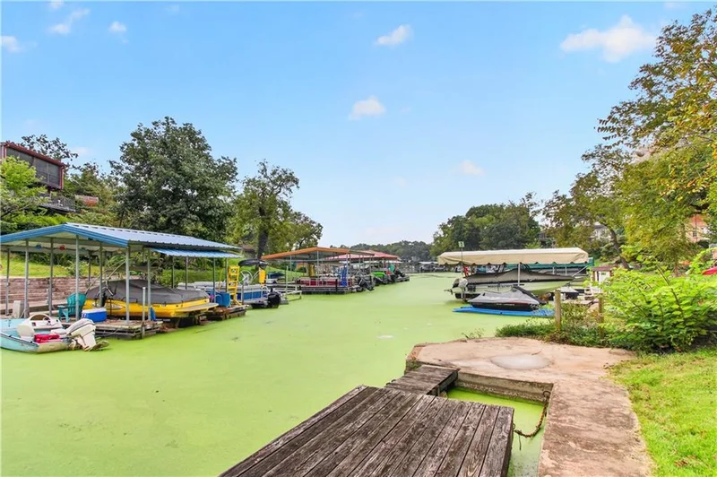 The swim dock at the water's edge